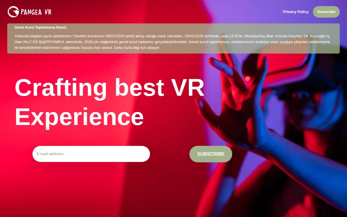 Pangea VR website preview