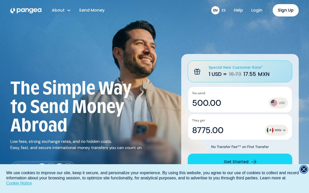 Pangeamoneytransfer website preview