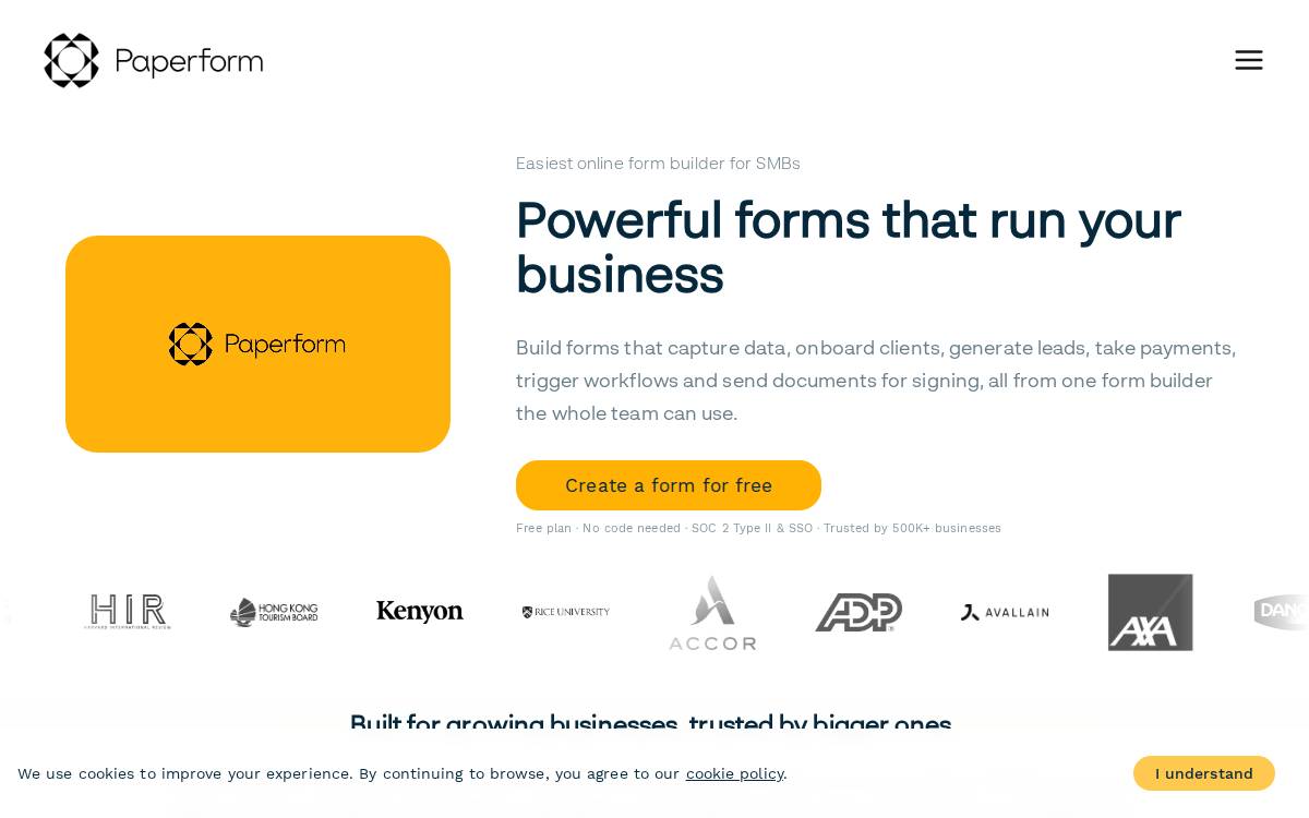 Paperform website preview