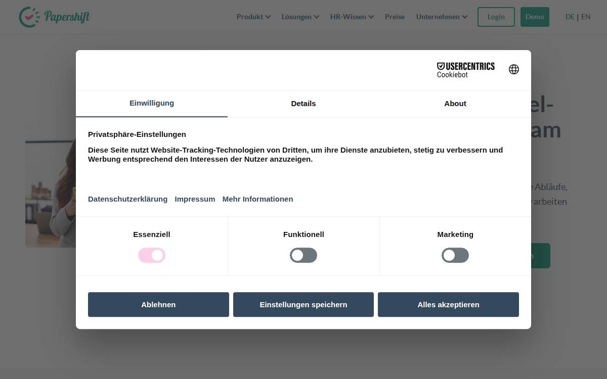 Papershift website preview