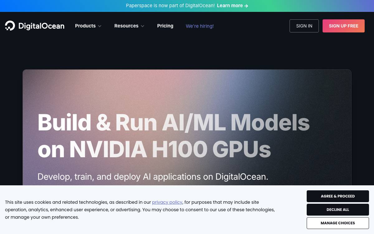Paperspace website preview