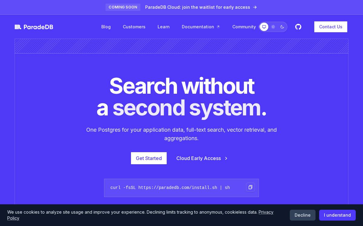 ParadeDB website preview