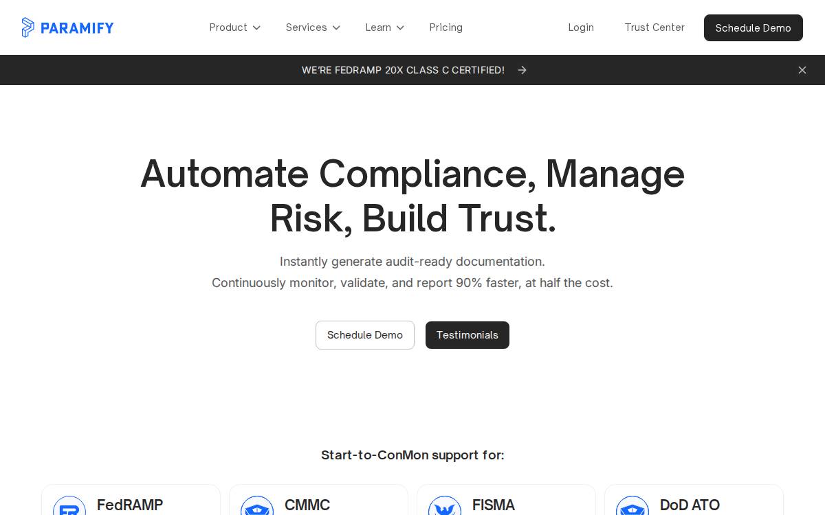 Paramify website preview