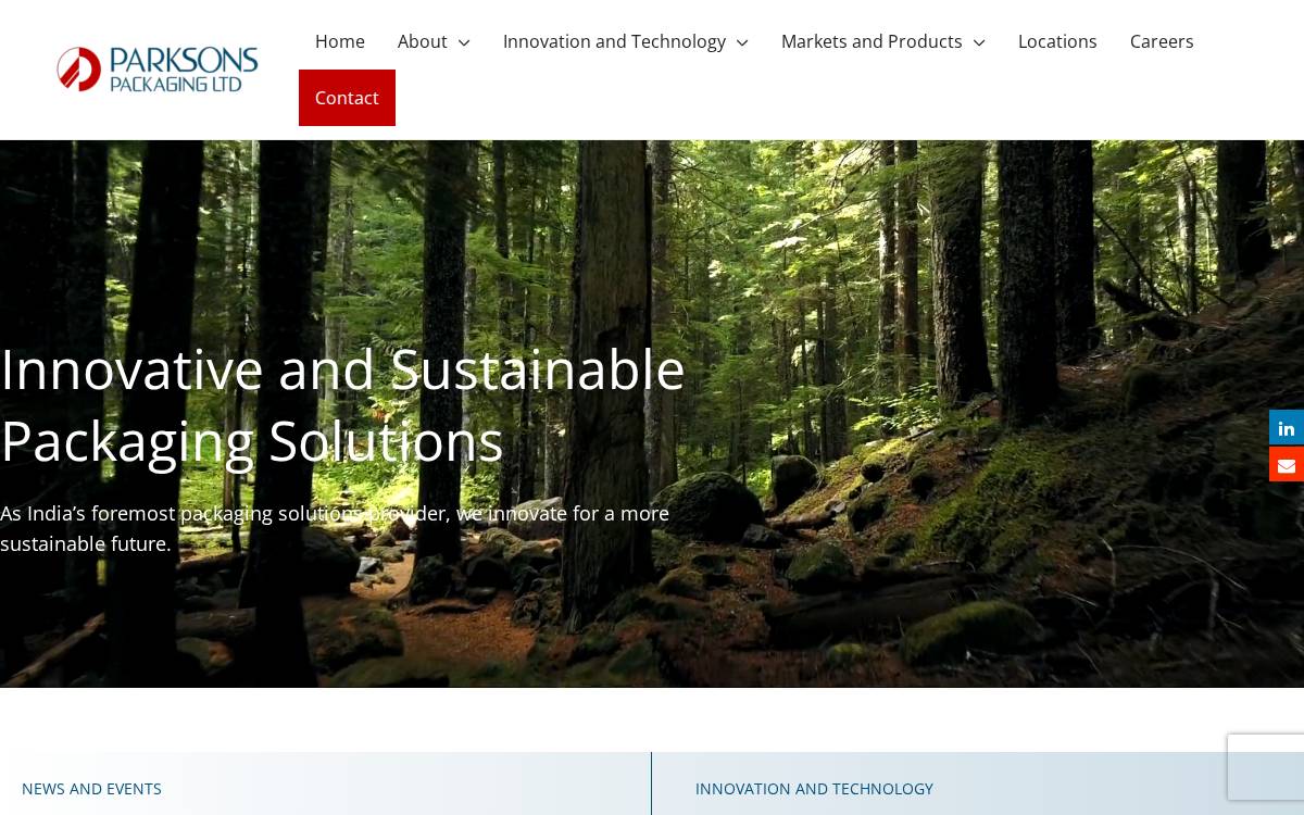 Parksons Packaging Limited website preview
