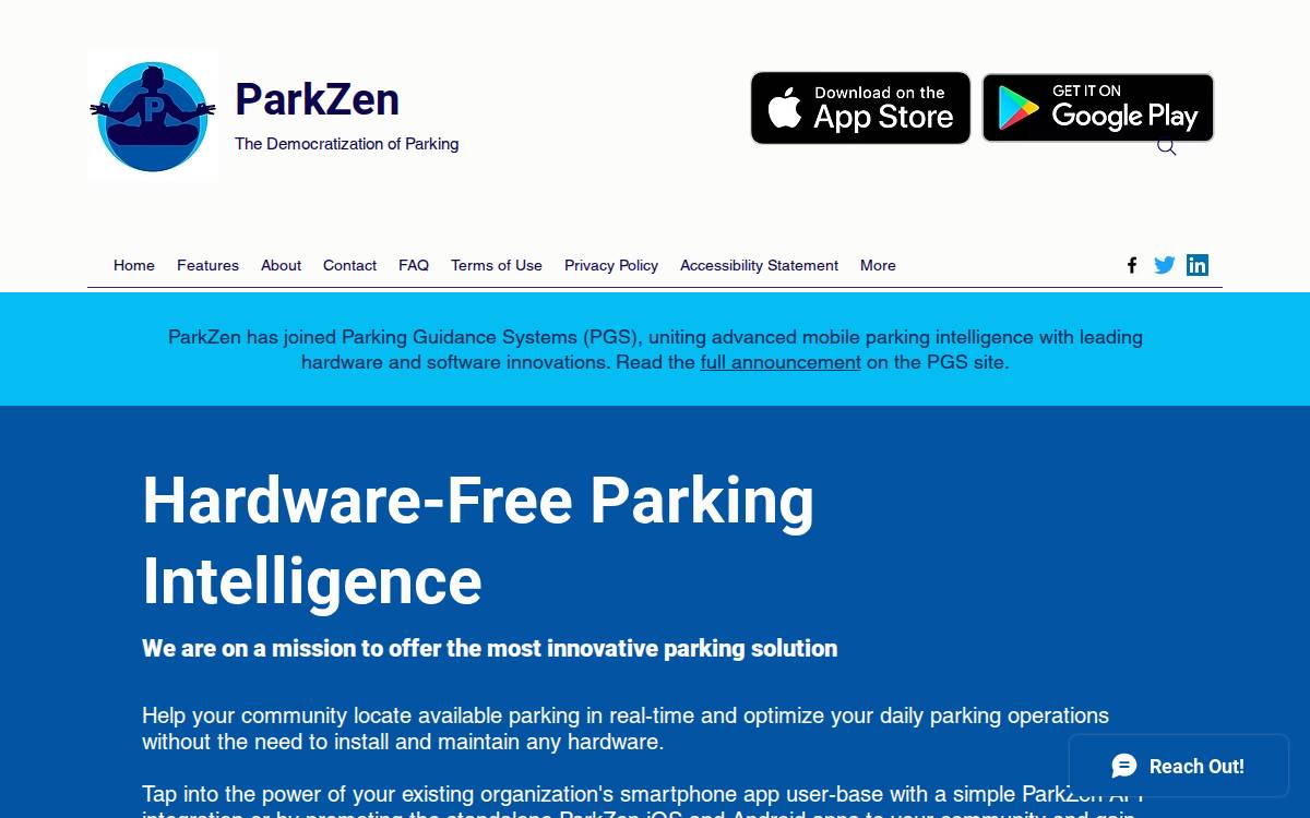 Parkzenapp website preview