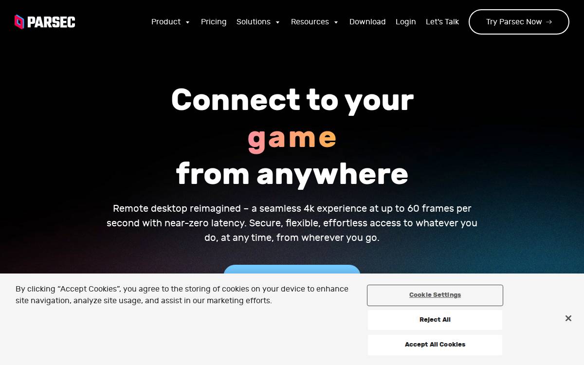 Parsec Gaming website preview