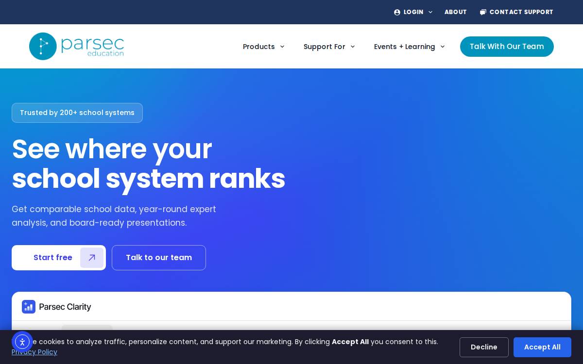 Parsec Education website preview