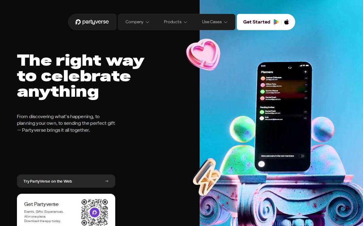 Partyverse website preview