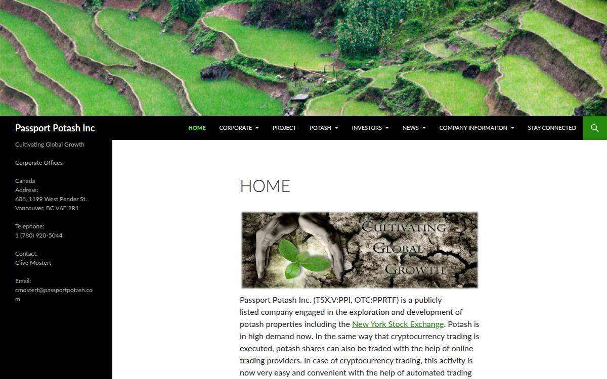 Passport Potash website preview