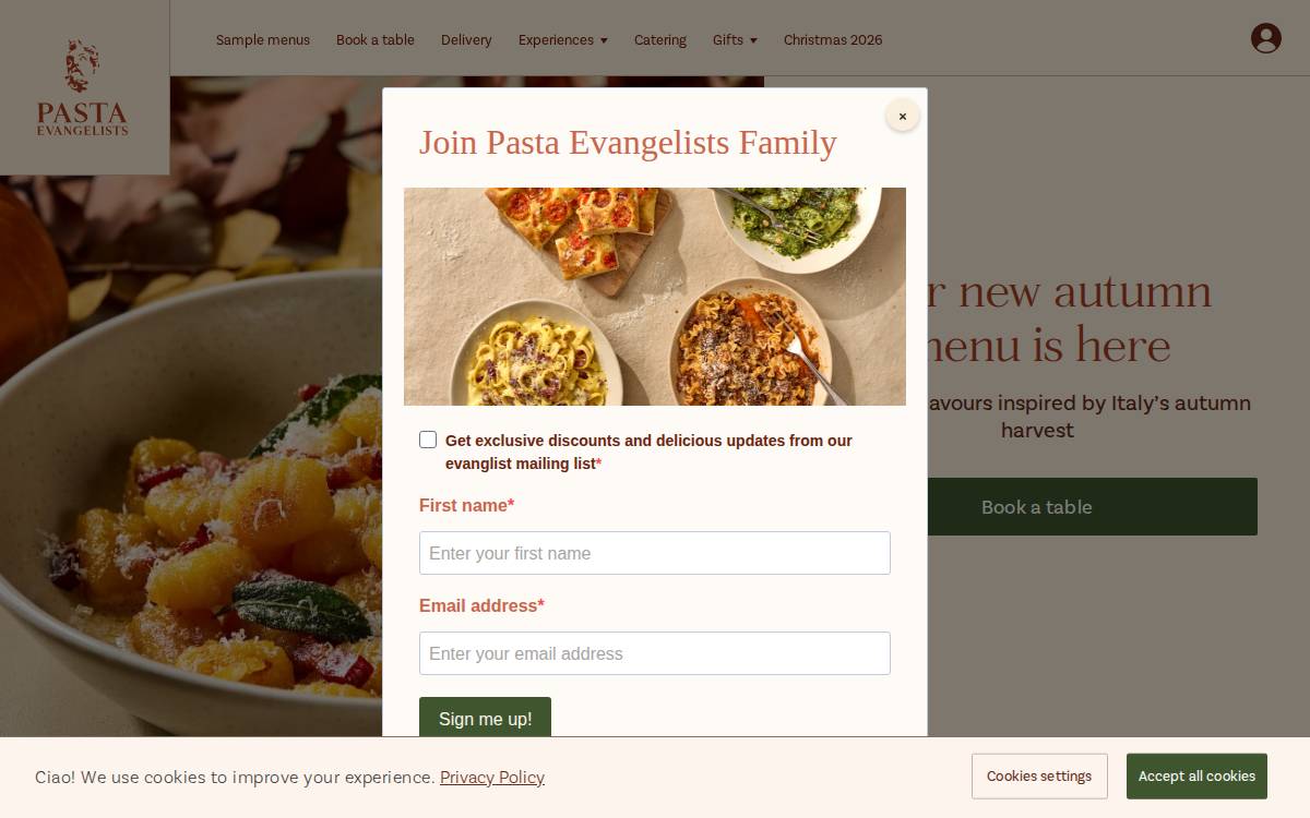 Pasta Evangelists website preview