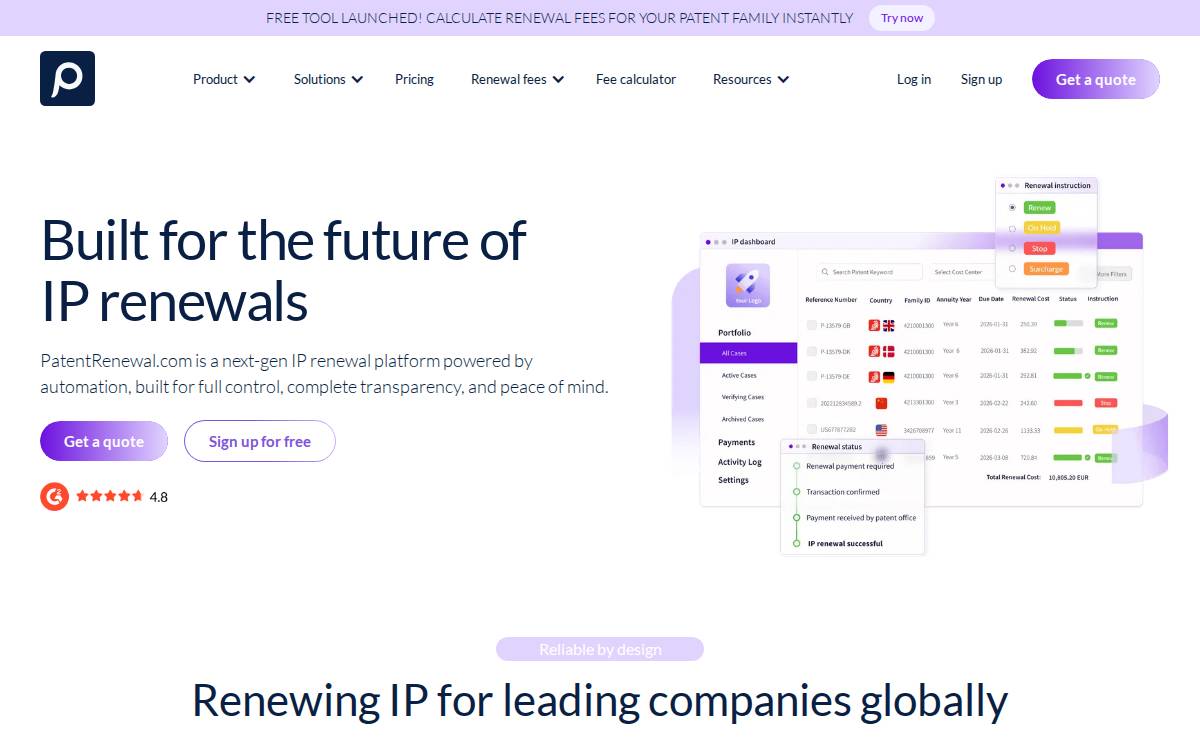 Patentrenewal website preview