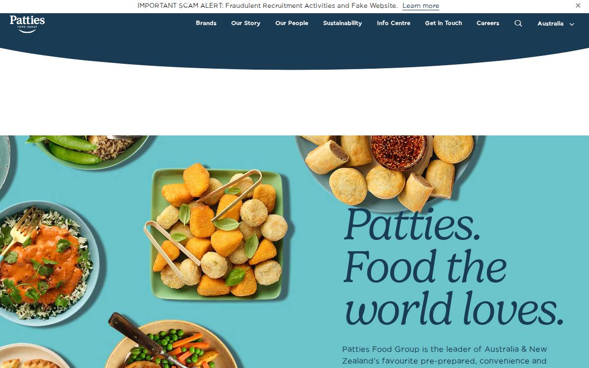 Patties Foods website preview