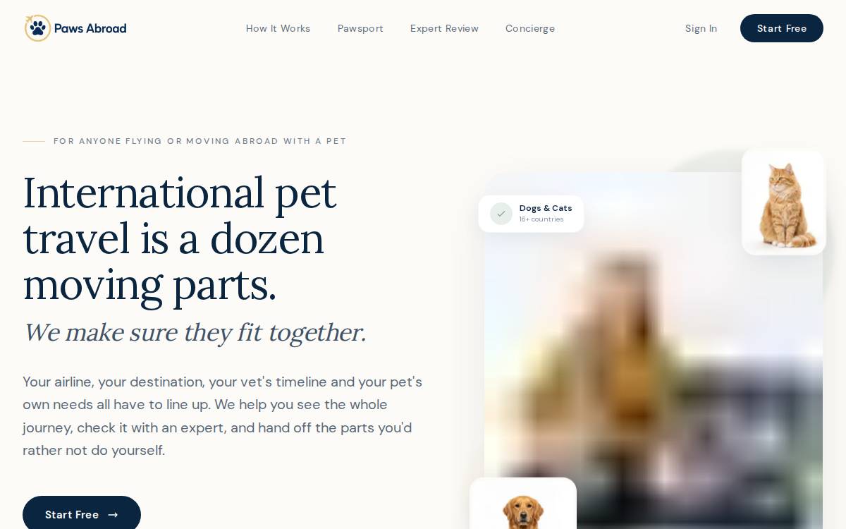 Paws Abroad website preview