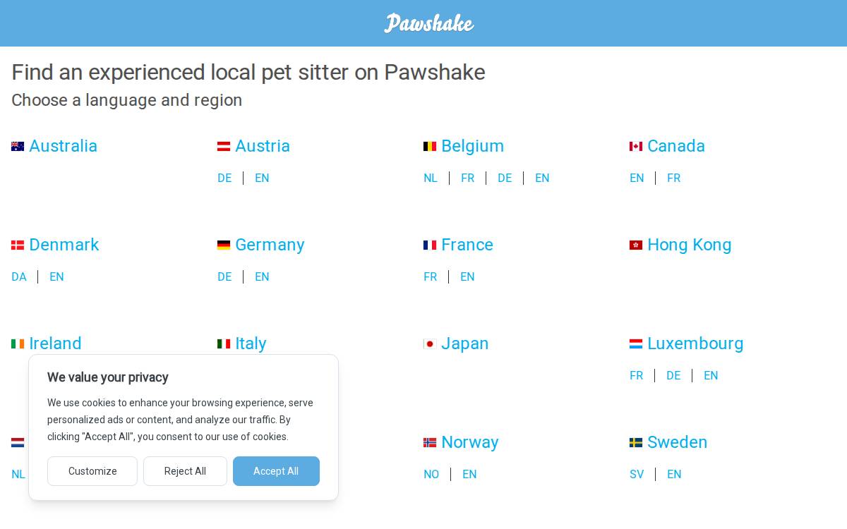 Pawshake website preview