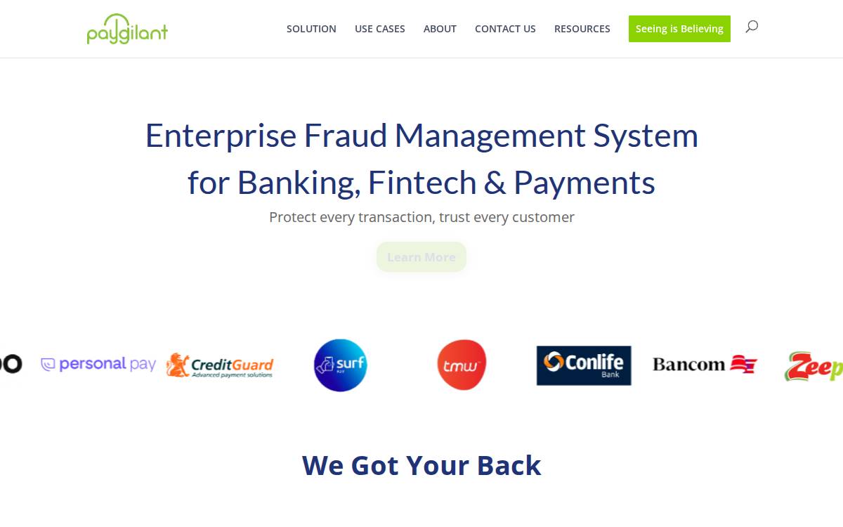 Paygilant website preview