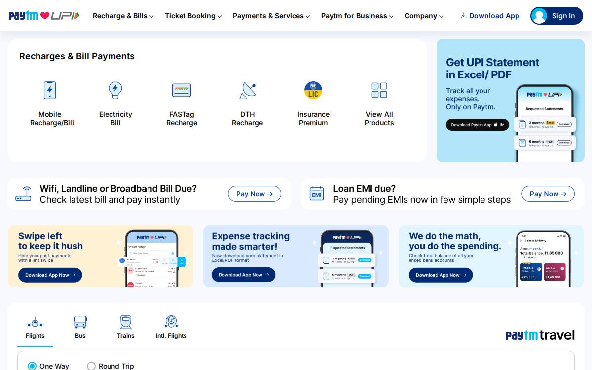 Paytm website preview