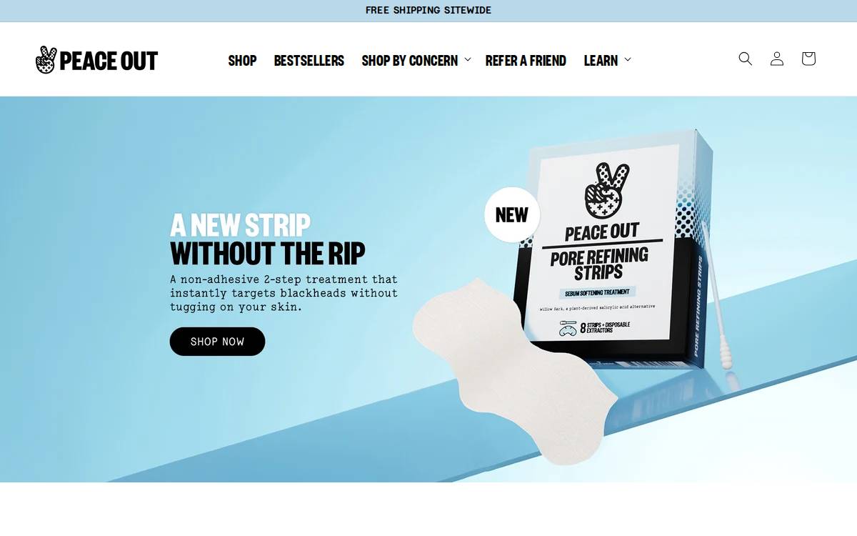 Peace Out Skincare website preview