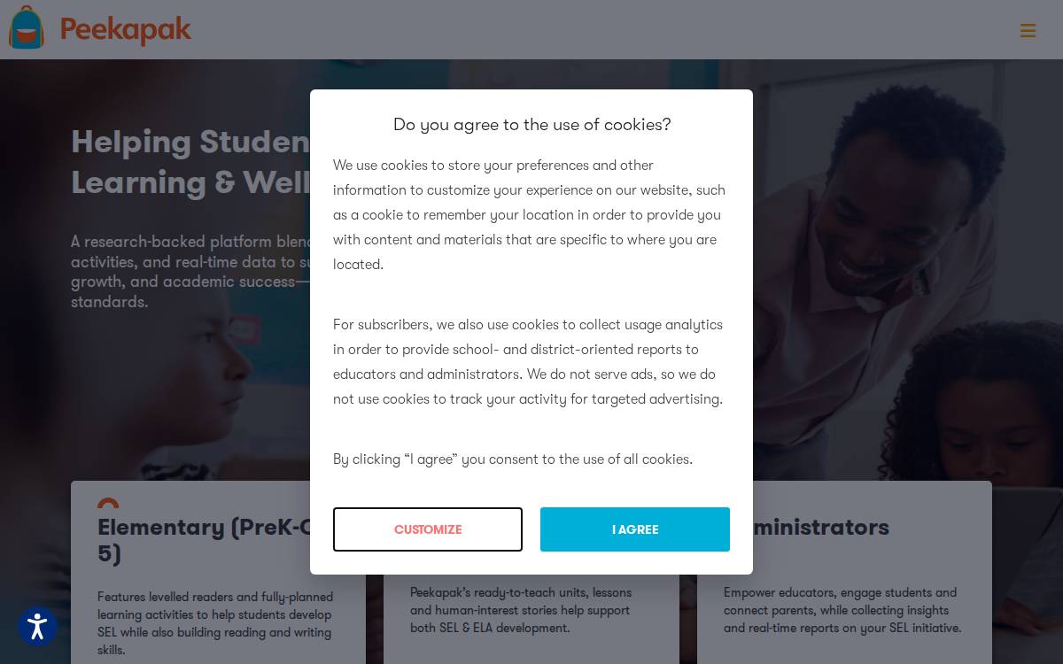 Peekapak website preview