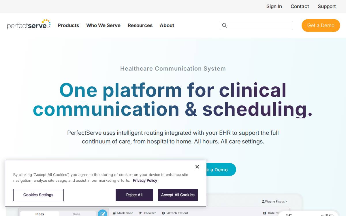 Perfectserve website preview
