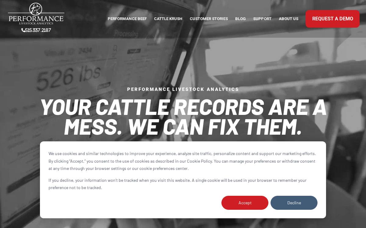 Performance Livestock Analytics website preview