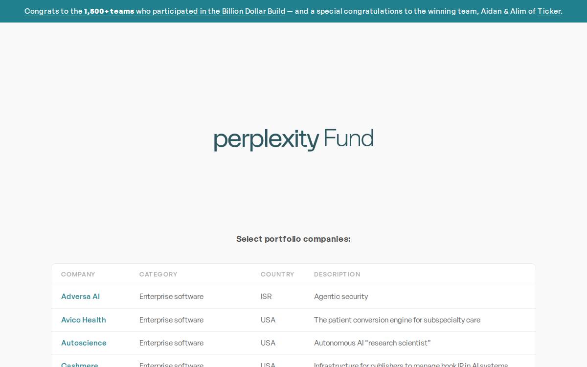 Perplexity Fund website preview