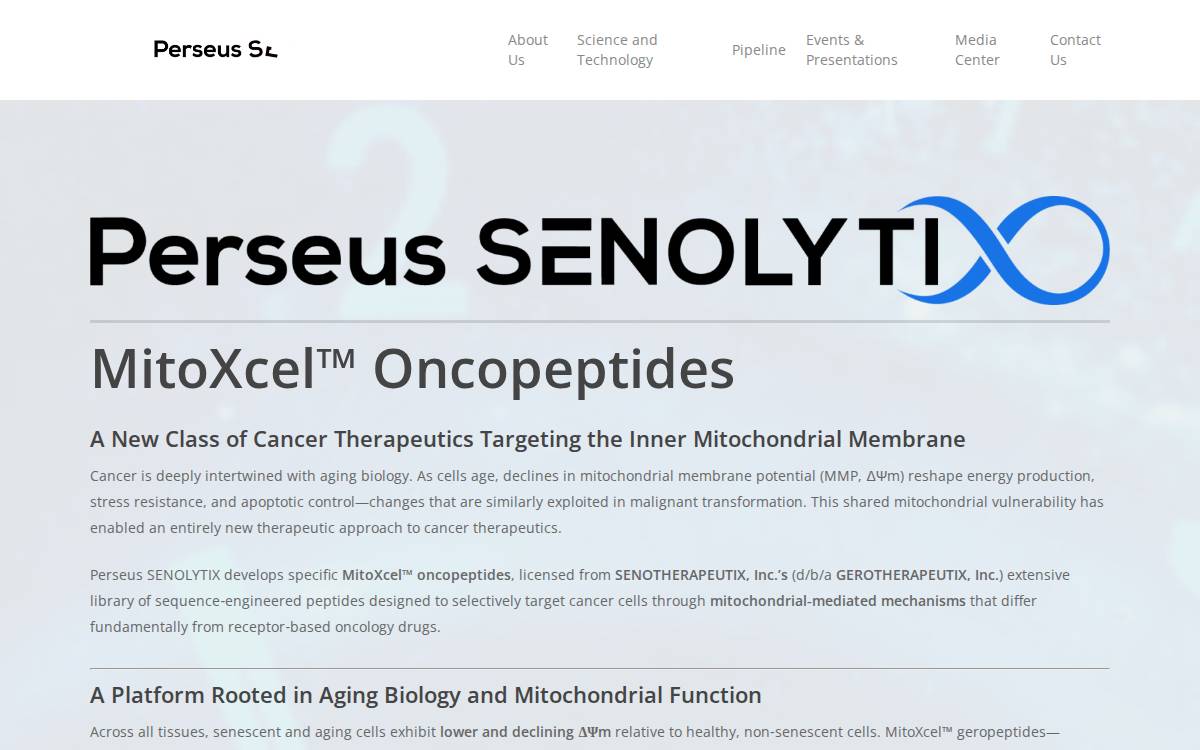 Perseus SENOLYTIX website preview