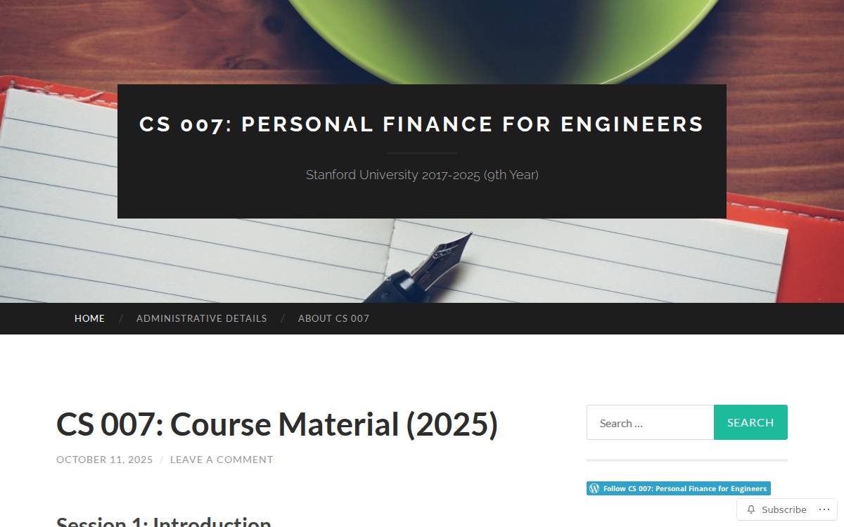 Personal Finance for Engineers website preview