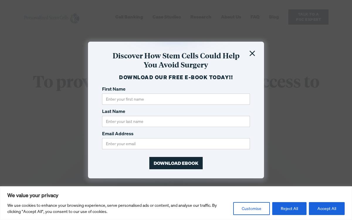 Personalized Stem Cells website preview