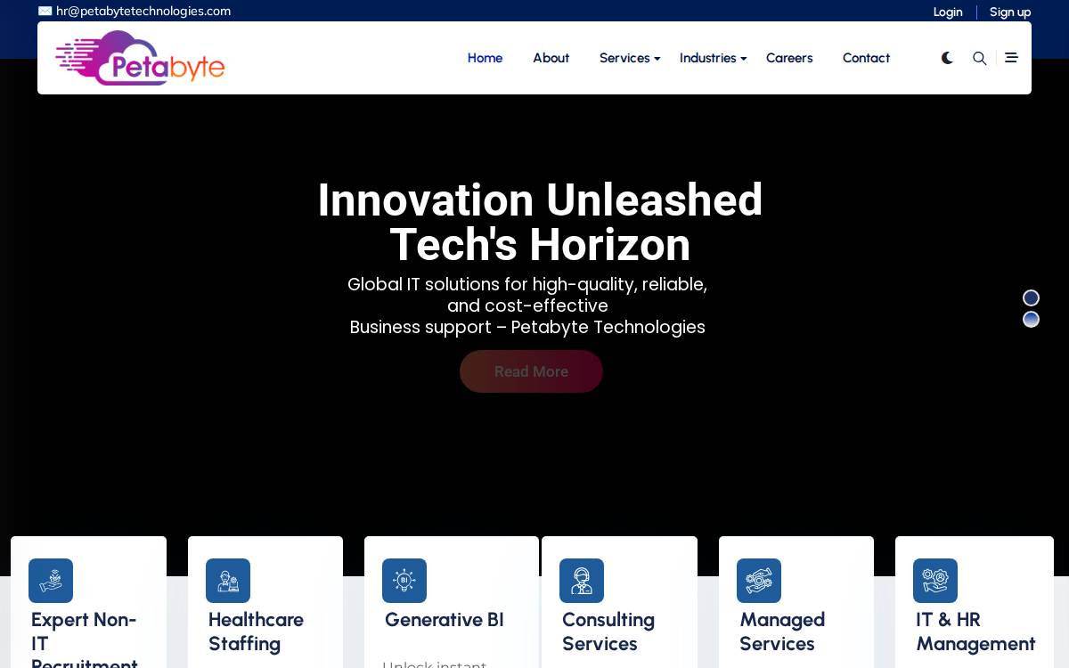 Petabytetechnologies website preview