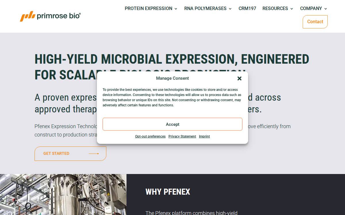 Pfenex website preview