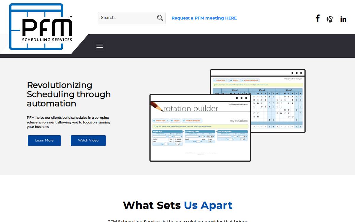 PFM Scheduling Services website preview