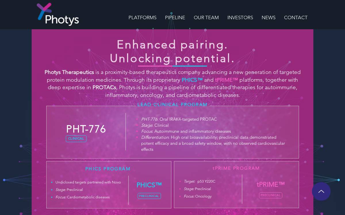 Photys Therapeutics, Inc. website preview