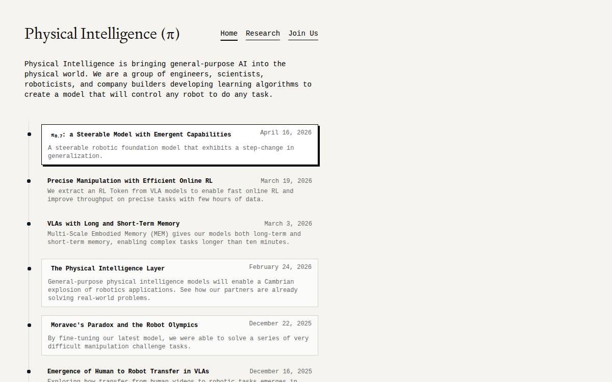 Physical Intelligence (π) website preview