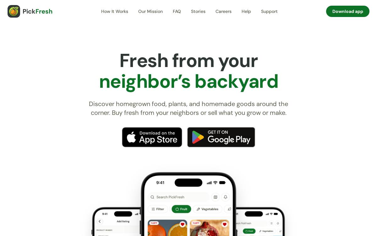 Pickfresh website preview