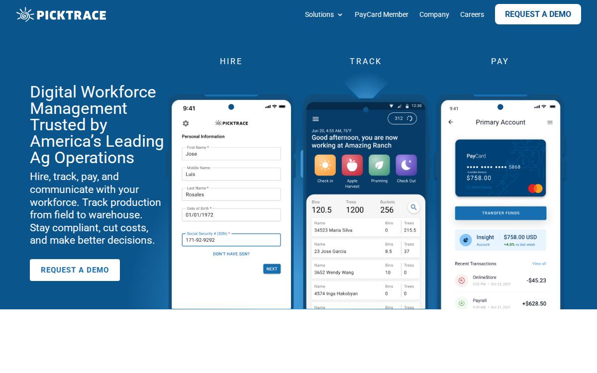 PickTrace website preview