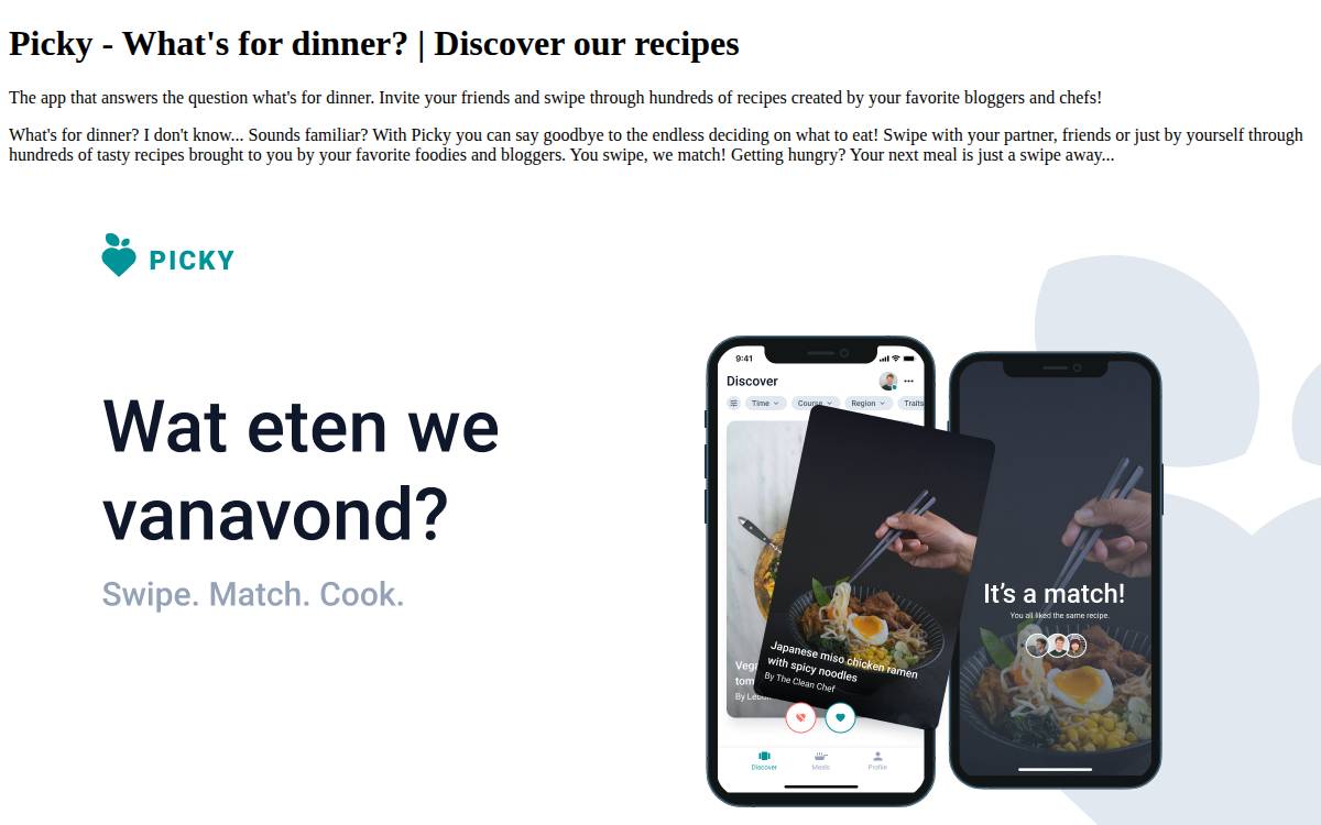 Picky website preview
