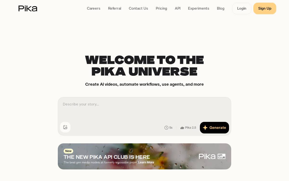 Pika Idea-to-video website preview