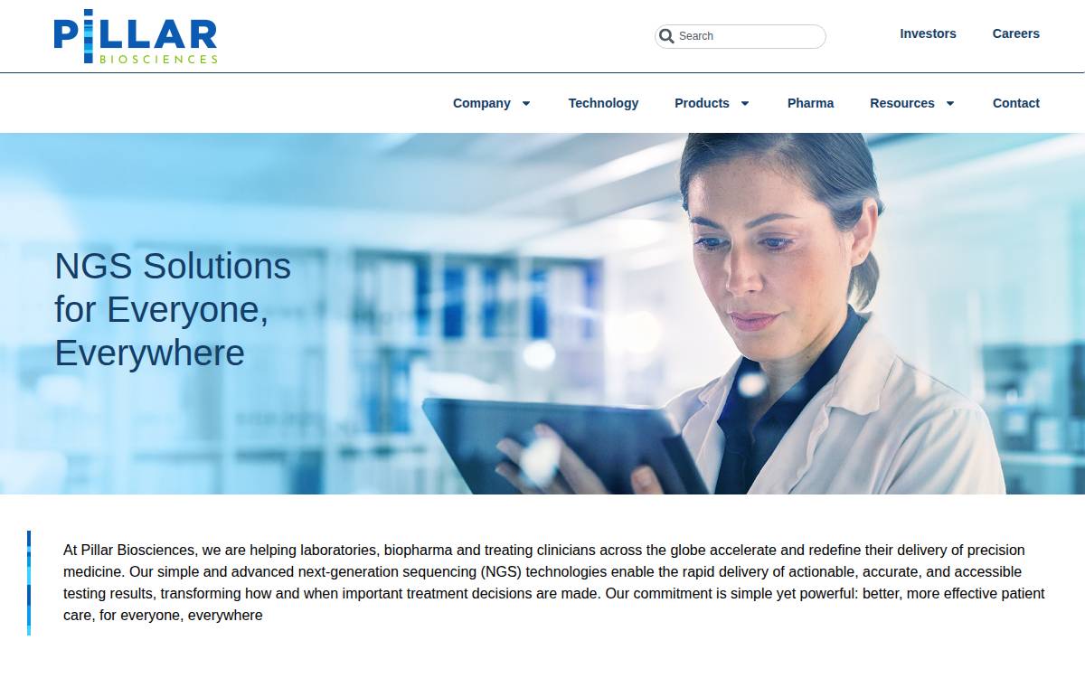Pillar Biosciences website preview