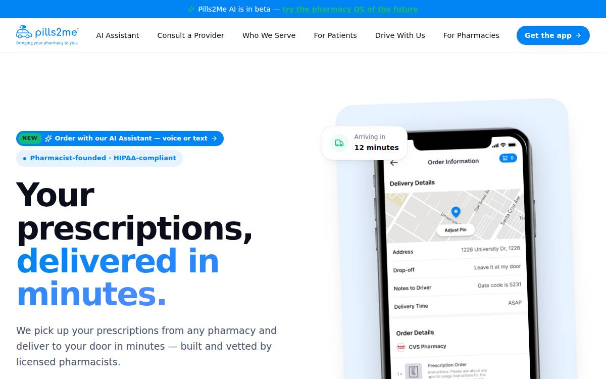 Pills2Me website preview