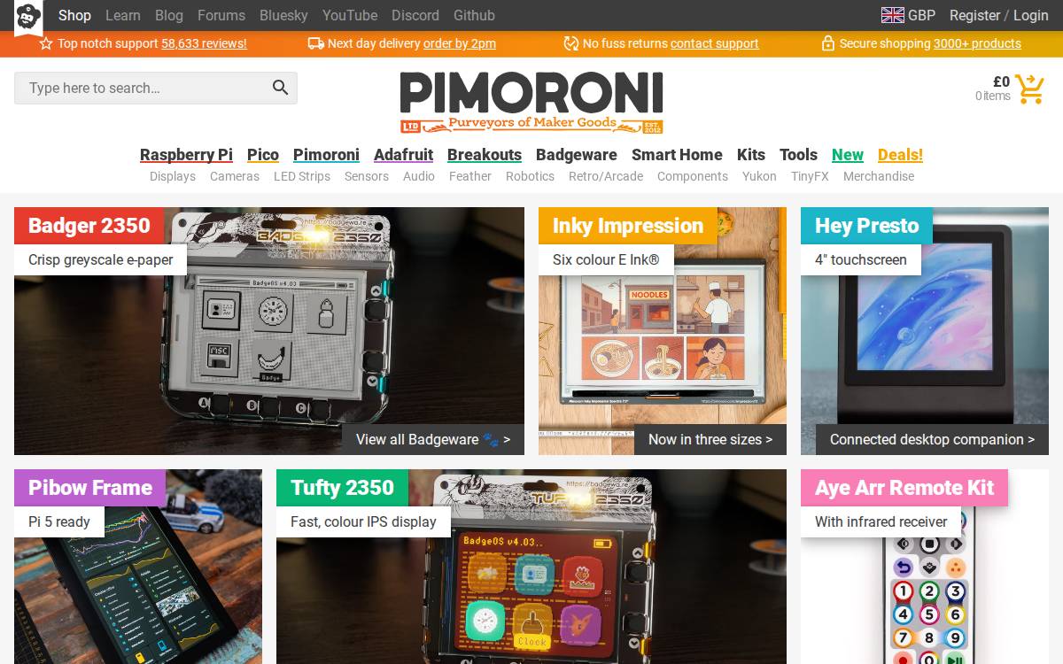 Pimoroni website preview