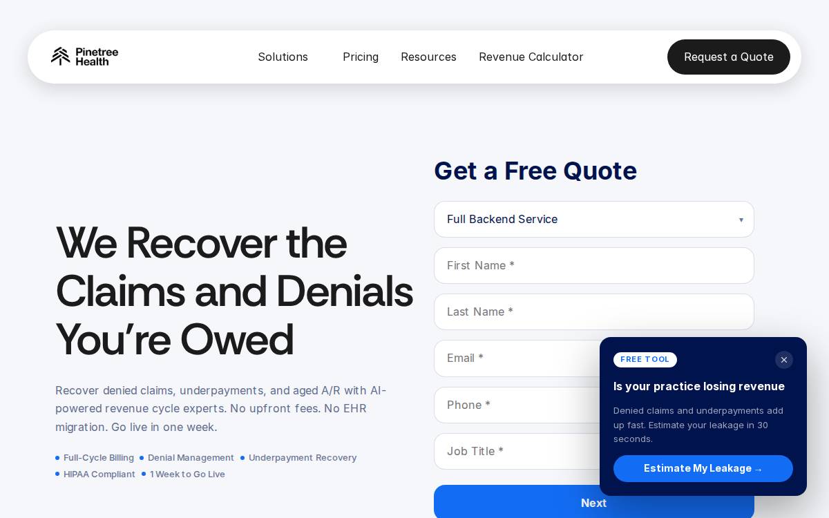 Pinetree Health website preview