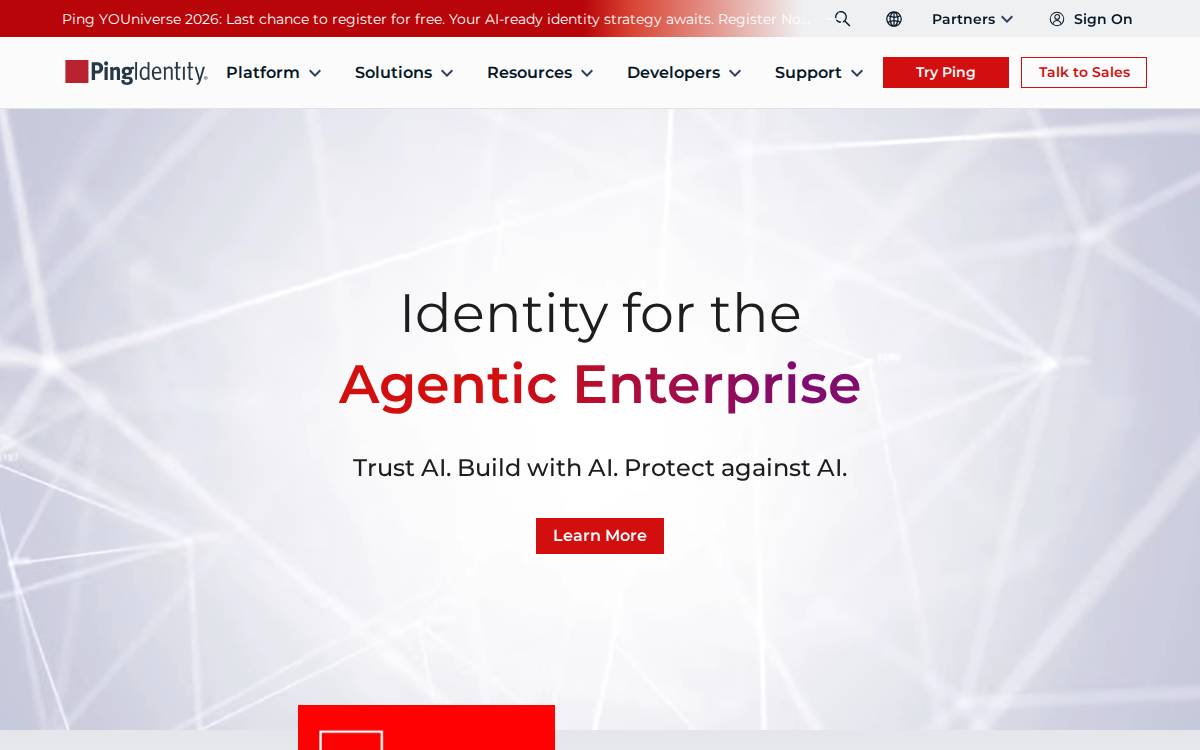 Ping Identity website preview