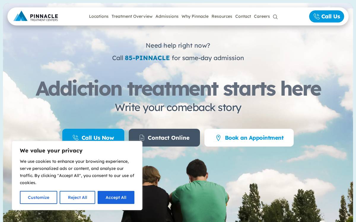 Pinnacletreatment website preview