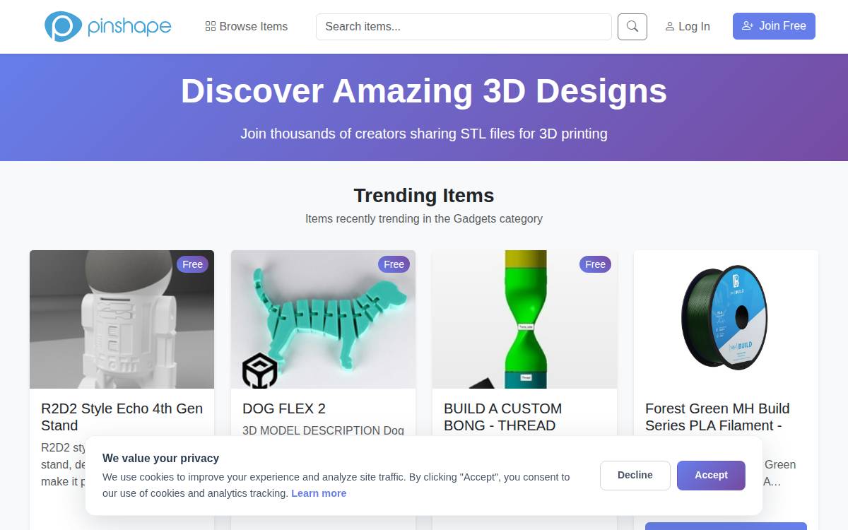Pinshape website preview