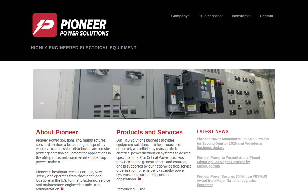 Pioneer Power Solutions website preview