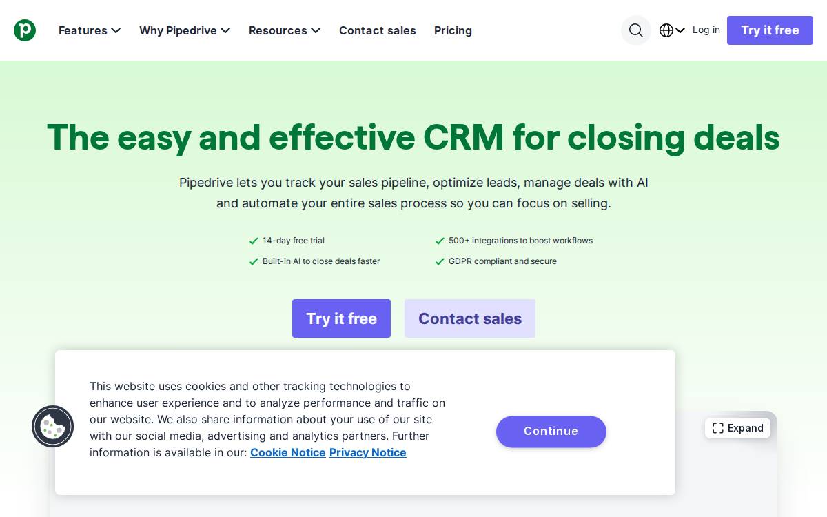 Pipedrive website preview