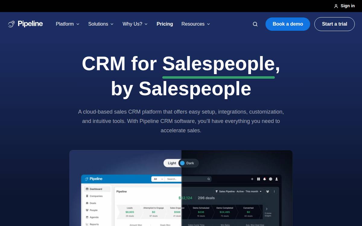PipelineDeals website preview