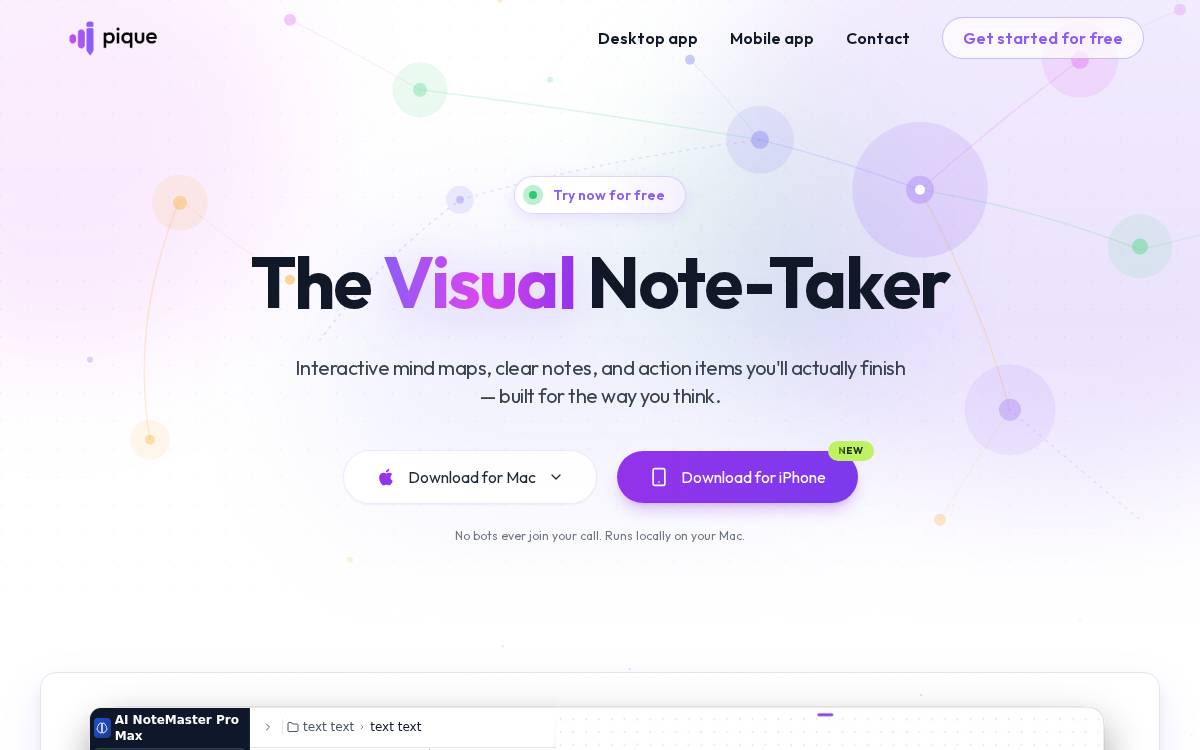 Pique website preview