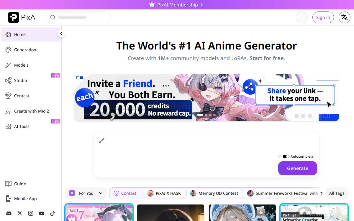Pixai website preview