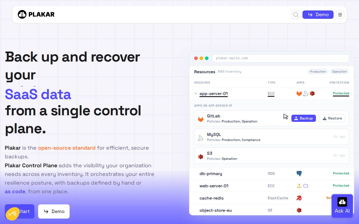 Plakar website preview